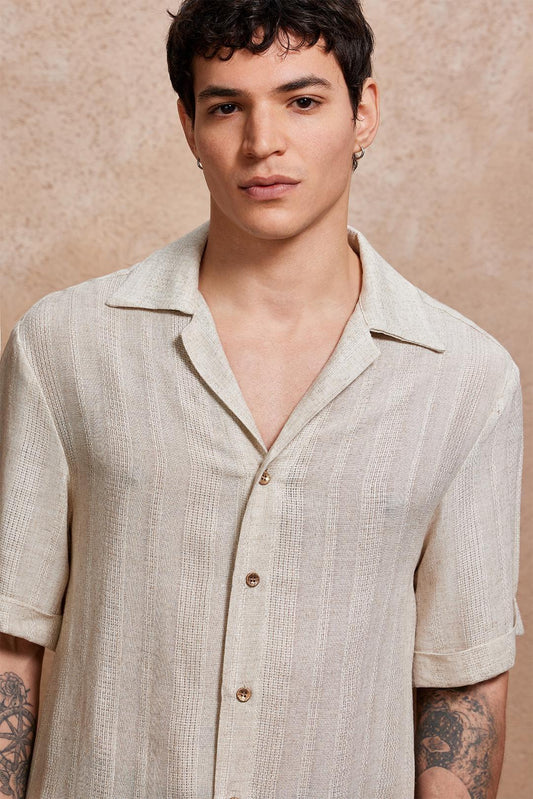 VybeWears Premium Linen Blend Cuban Collar Shirt | Relaxed Fit | Lightweight Summer Shirt for Men