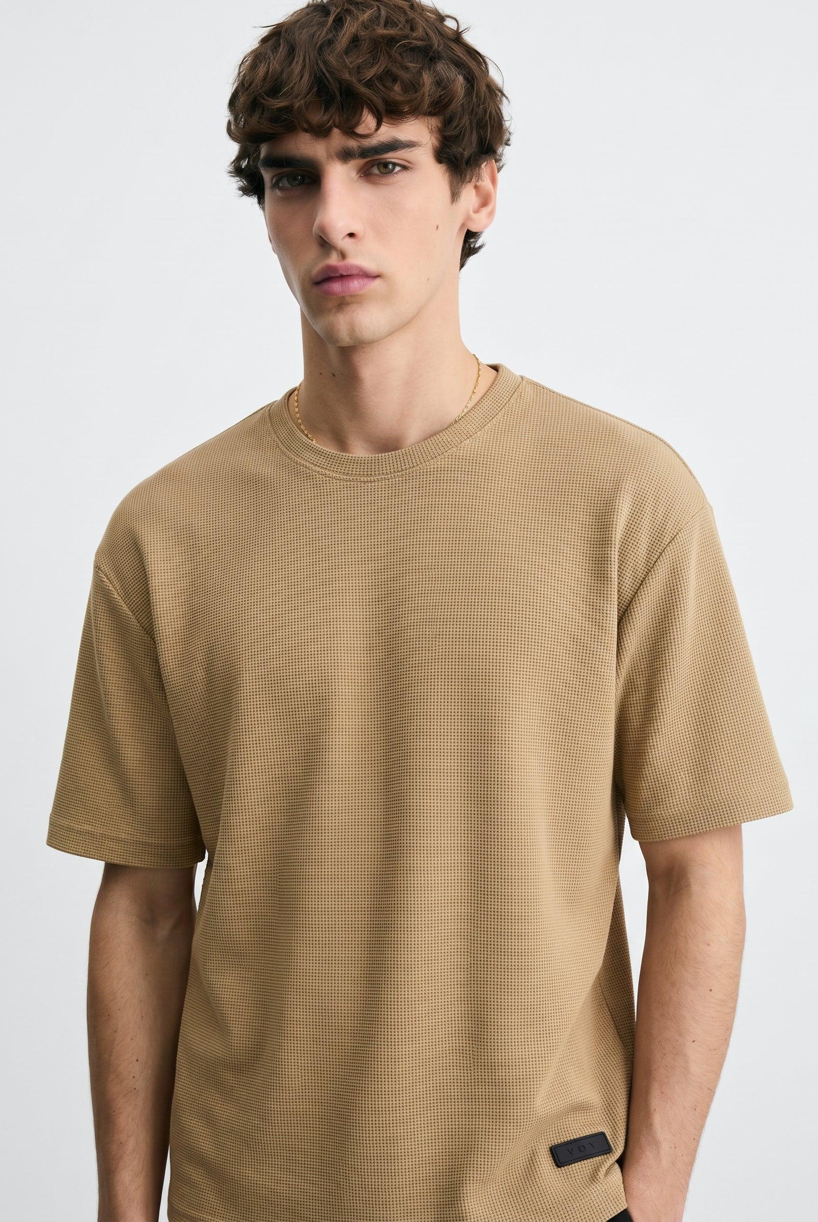 VybeWears Premium Waffle Knit Oversized T-Shirt | 260 GSM | Textured Cotton | Relaxed Fit