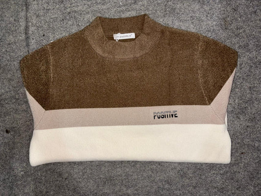 Positive Routine – Unisex Korean Streetwear Knit Sweatshirt (Brown | Beige | Ivory Block)