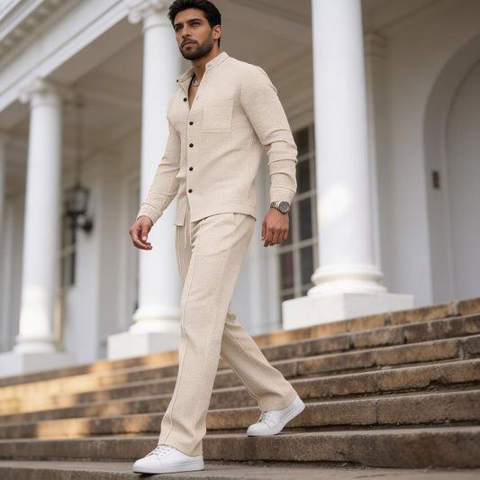VybeWears Premium Textured Co-Ord Set | Relaxed Fit | Cotton Blend Summer Co-Ord for Men