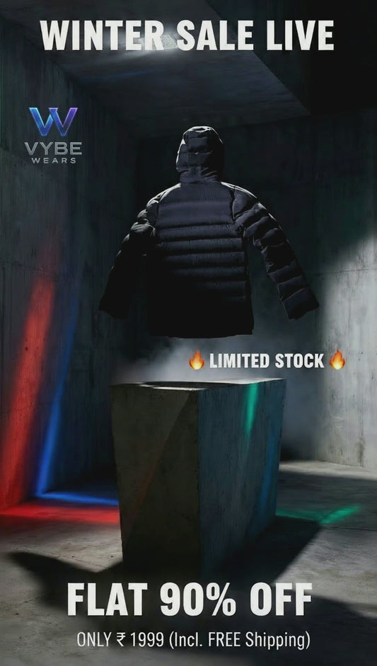 Vybe Wears Premium Black Puffer Jacket | Winter Essential with Hood