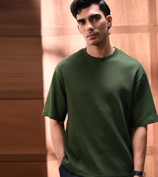 VybeWears Premium Waffle Knit Oversized T-Shirt | 260 GSM | Textured Cotton | Relaxed Fit
